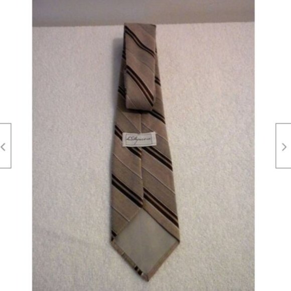 Mens NECKTIE L.S. Ayres Beige Striped Tie Polyester Linen Wedding Party - Picture 4 of 8